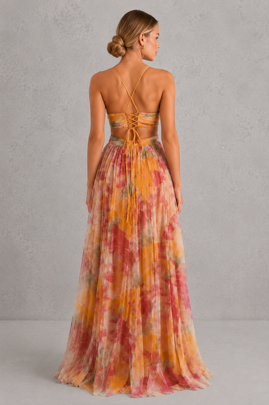 Women's Floral Halter Maxi Dress - Wedding Guest Holiday Occasion Wear