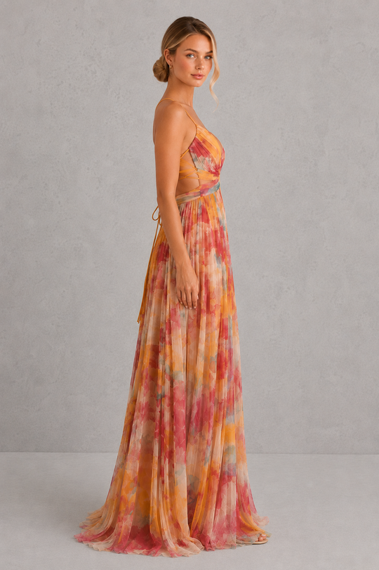 Women's Floral Halter Maxi Dress - Wedding Guest Holiday Occasion Wear