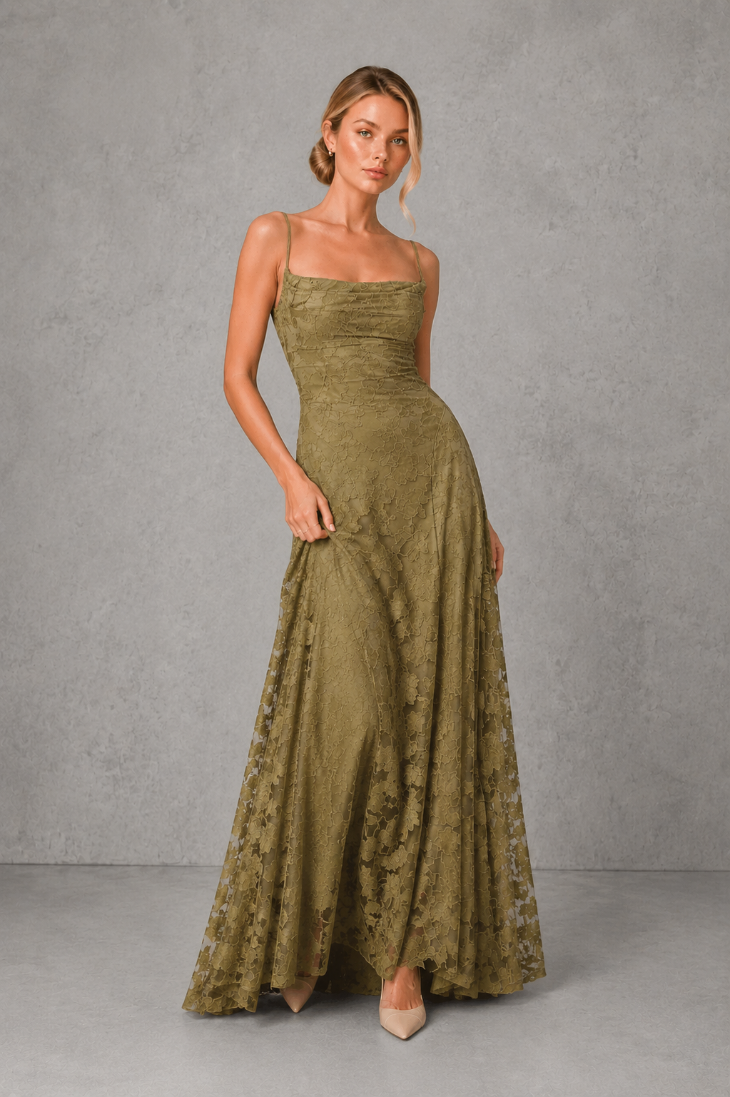 Women's Floral Lace Maxi Wedding Guest Dress - Formal Occasion Dress