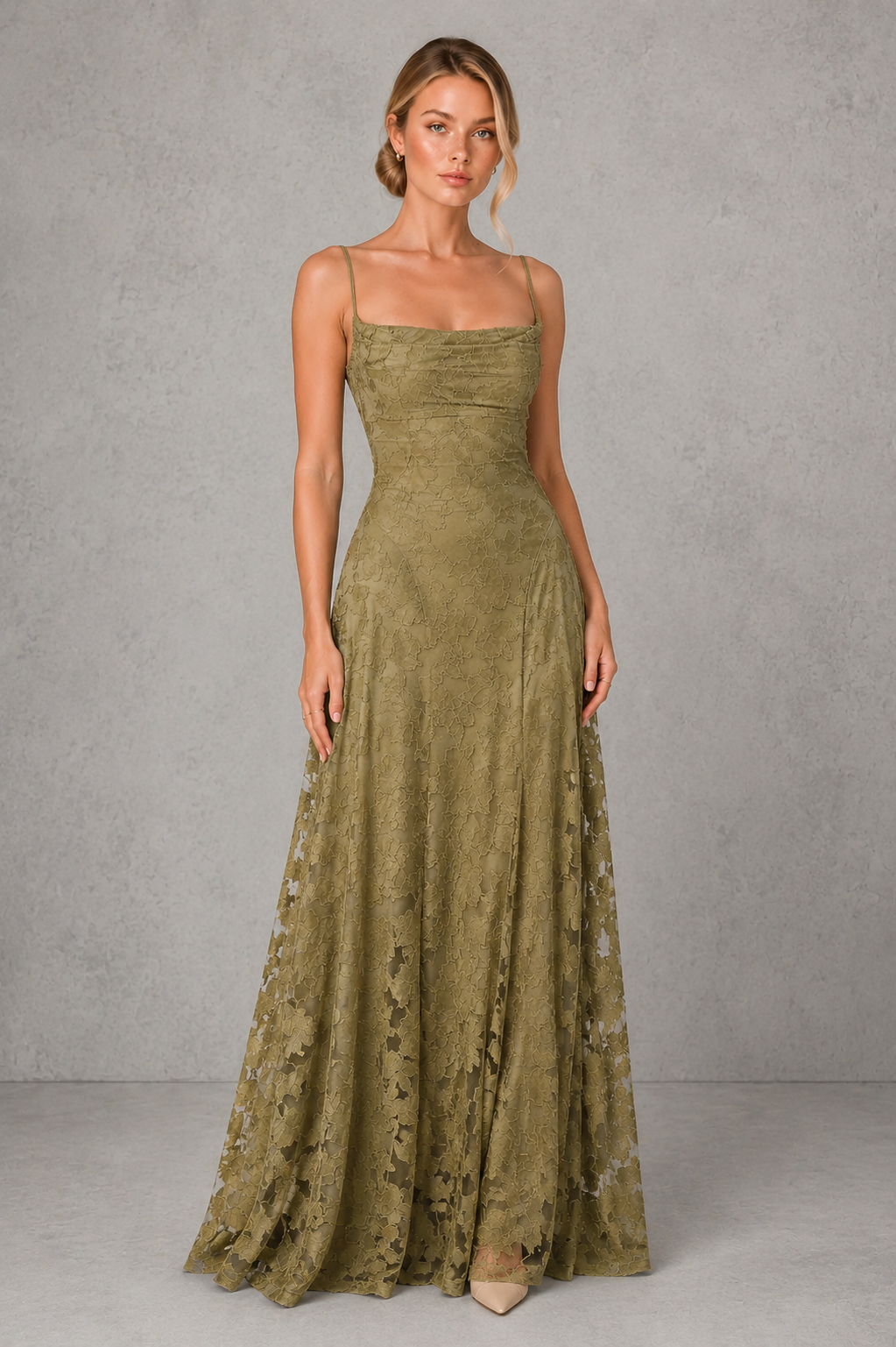 Women's Floral Lace Maxi Wedding Guest Dress - Formal Occasion Dress