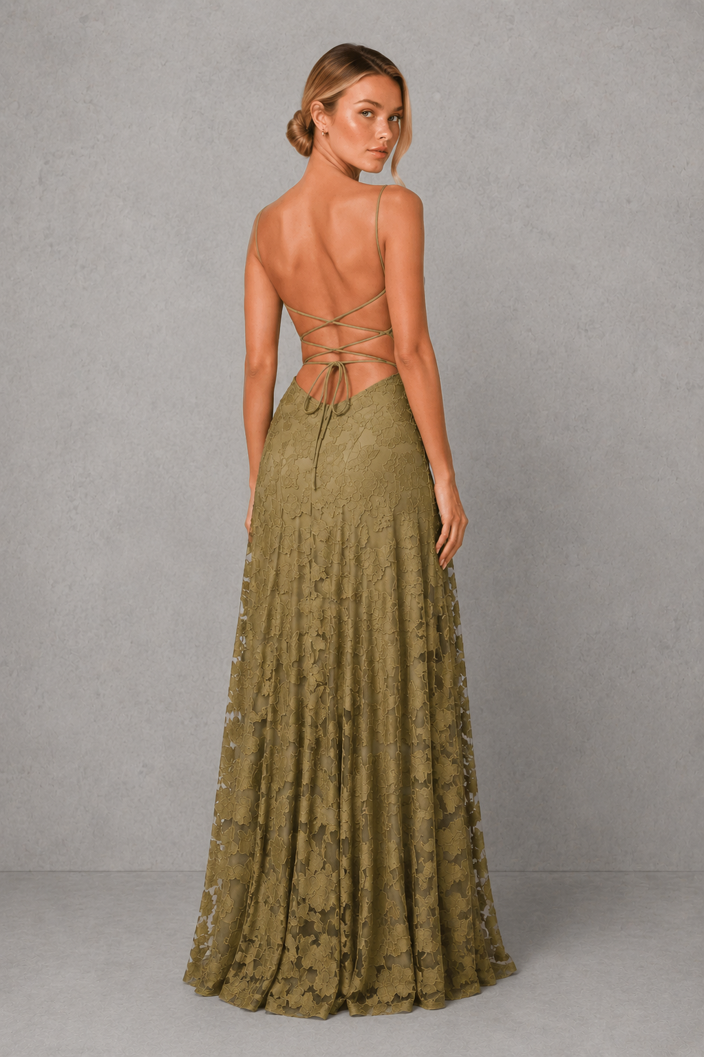 Women's Floral Lace Maxi Wedding Guest Dress - Formal Occasion Dress