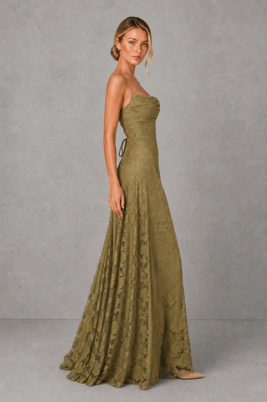 Women's Floral Lace Maxi Wedding Guest Dress - Formal Occasion Dress
