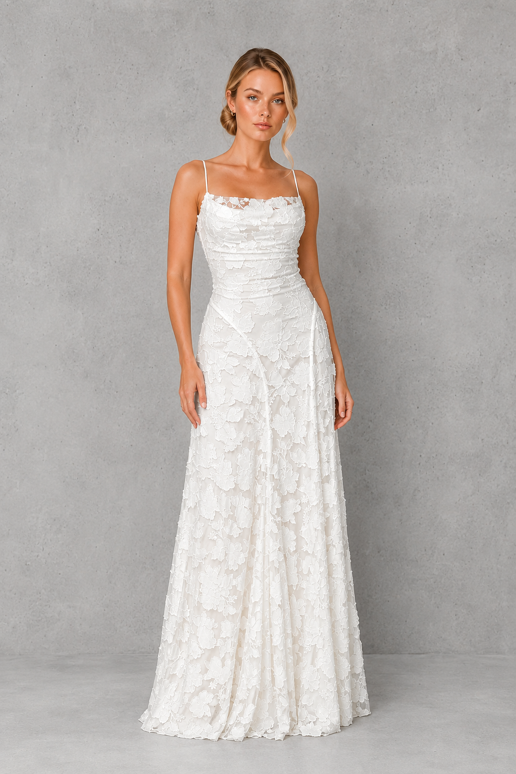 Women's Floral Lace Maxi Wedding Guest Dress - Formal Occasion Dress