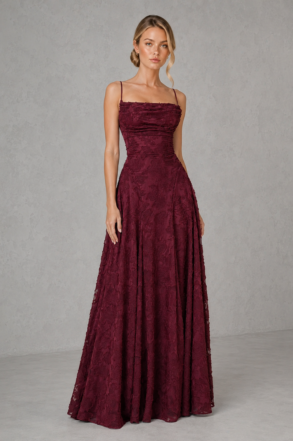 Women's Floral Lace Maxi Wedding Guest Dress - Formal Occasion Dress