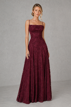 Women's Floral Lace Maxi Wedding Guest Dress - Formal Occasion Dress