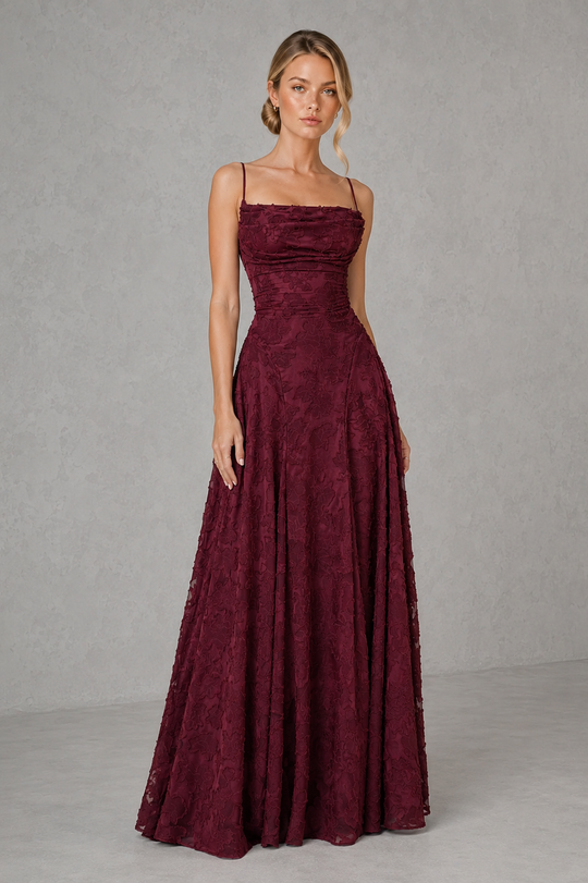 Women's Floral Lace Maxi Wedding Guest Dress - Formal Occasion Dress