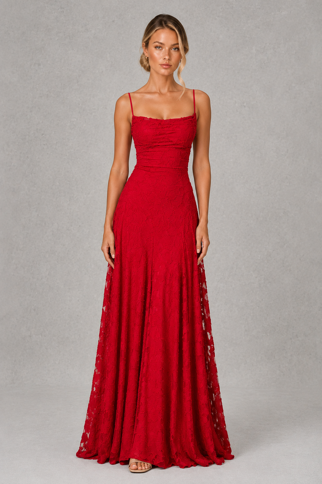 Women's Floral Lace Maxi Wedding Guest Dress - Formal Occasion Dress