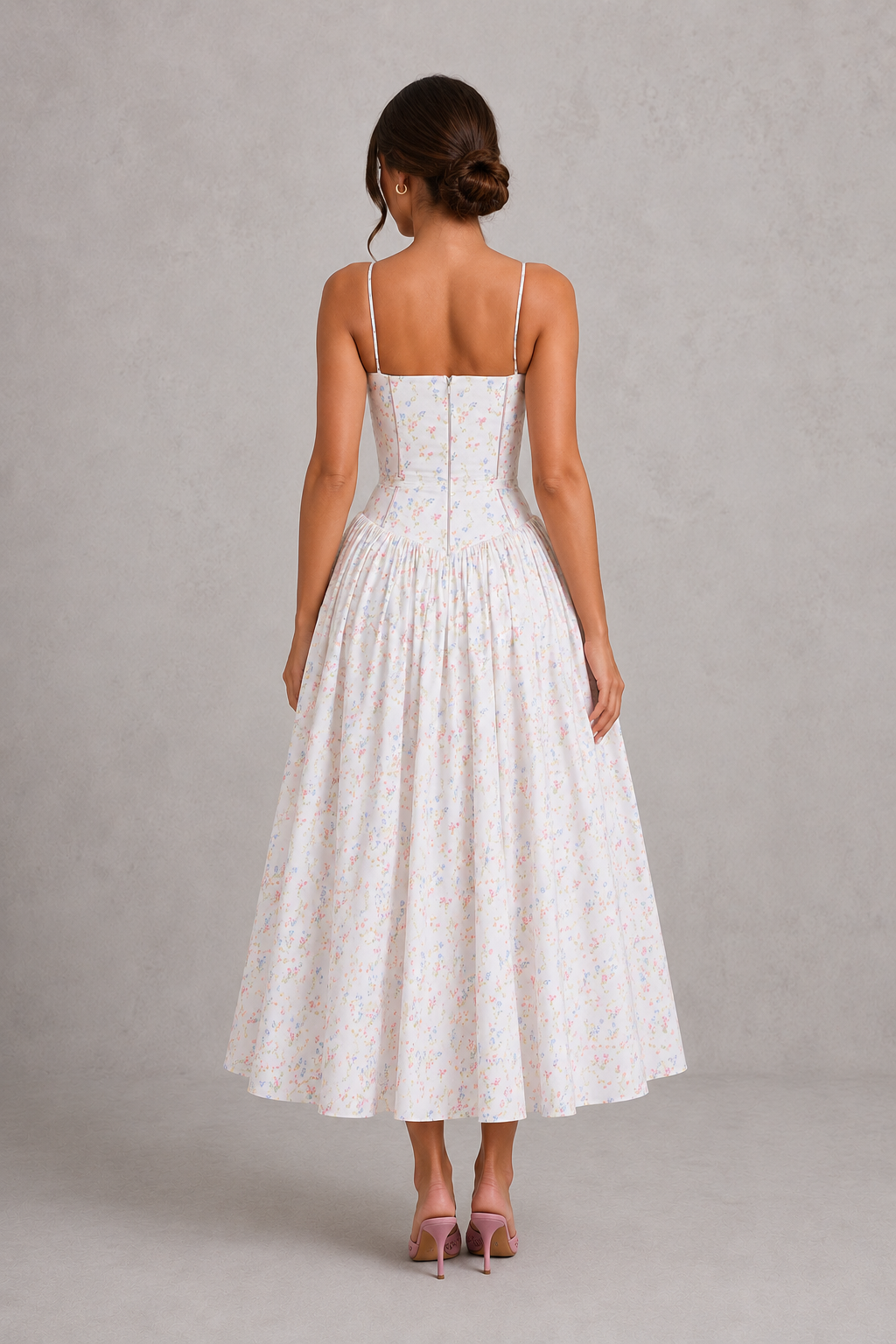 Women's Floral Midi Dress - Strapless Wedding Guest Fit & Flare