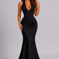 Women’s Halter Corset Maxi Gown with Pleated Draping for Formal & Evening Wear
