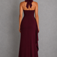 Women’s Halter Maxi Dress with Draped Split Skirt for Formal & Evening Wear