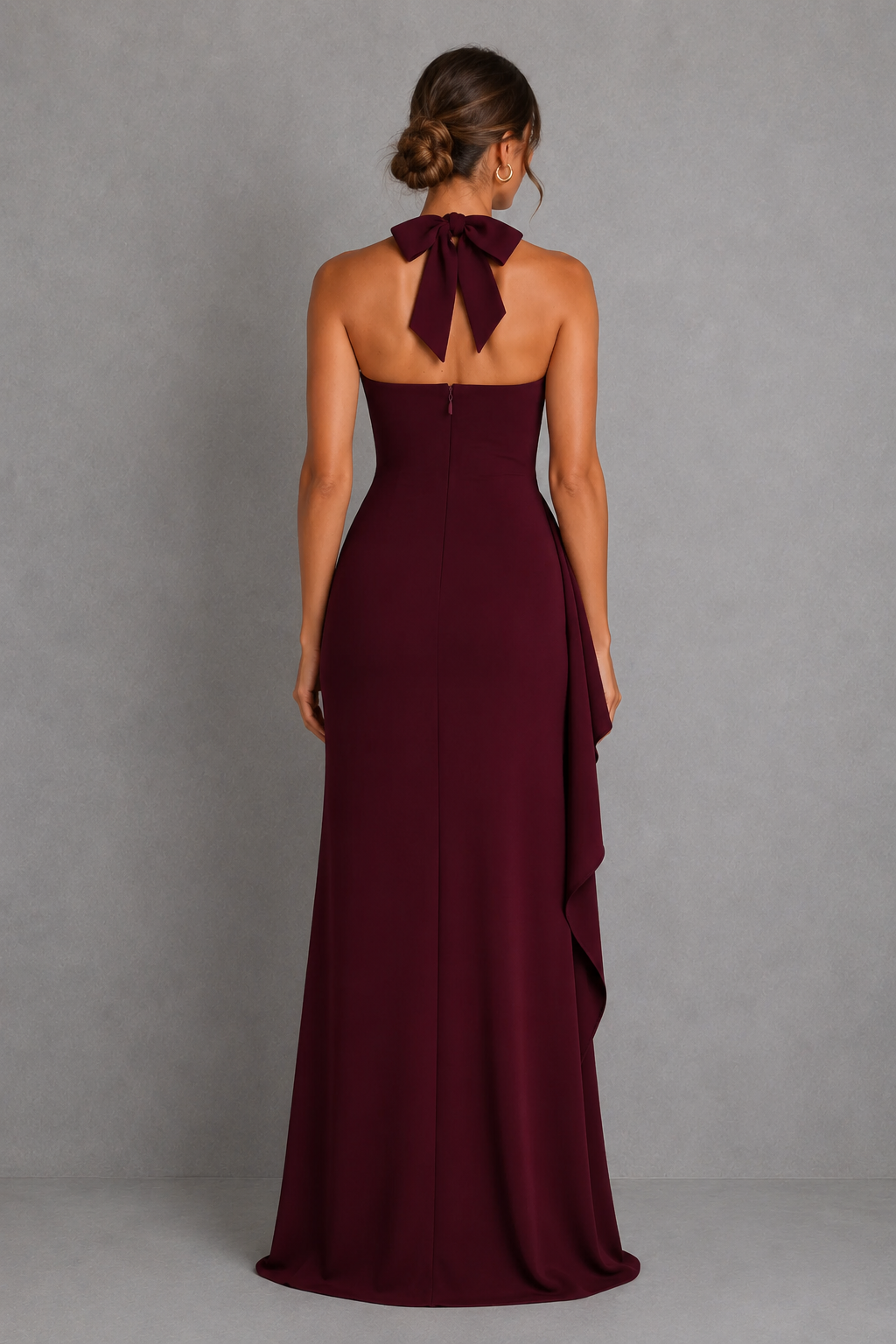 Women’s Halter Maxi Dress with Draped Split Skirt for Formal & Evening Wear
