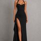 Women’s Halter Maxi Dress with Draped Split Skirt for Formal & Evening Wear
