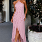 Women’s Halter Ruffle Maxi Dress with Open Back for Wedding & Occasion Wear