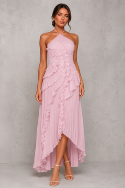 Women’s Halter Ruffle Maxi Dress with Open Back for Wedding & Occasion Wear