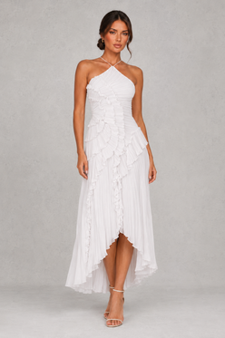 Women’s Halter Ruffle Maxi Dress with Open Back for Wedding & Occasion Wear