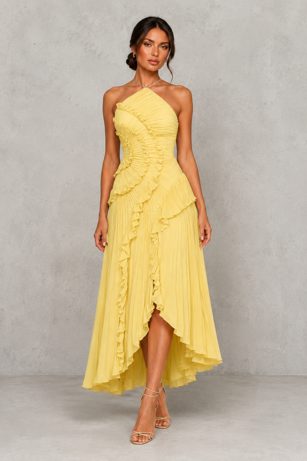 Women’s Halter Ruffle Maxi Dress with Open Back for Wedding & Occasion Wear