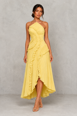 Women’s Halter Ruffle Maxi Dress with Open Back for Wedding & Occasion Wear