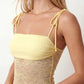 Women’s lace panel maxi dress featuring a square neckline, adjustable spaghetti straps, sheer lace waist, low open back, and floor-length silhouette for evening wear.