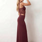 Women’s lace panel maxi dress featuring a square neckline, adjustable spaghetti straps, sheer lace waist, low open back, and floor-length silhouette for evening wear.