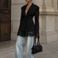 Women’s Lace Blazer Coat with Single-Breasted Design for Office & Smart Casual Wear