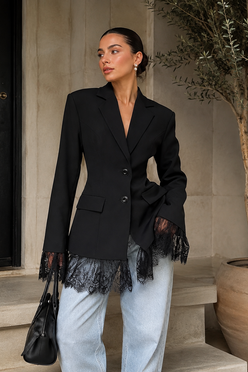 Women’s Lace Blazer Coat with Single-Breasted Design for Office & Smart Casual Wear
