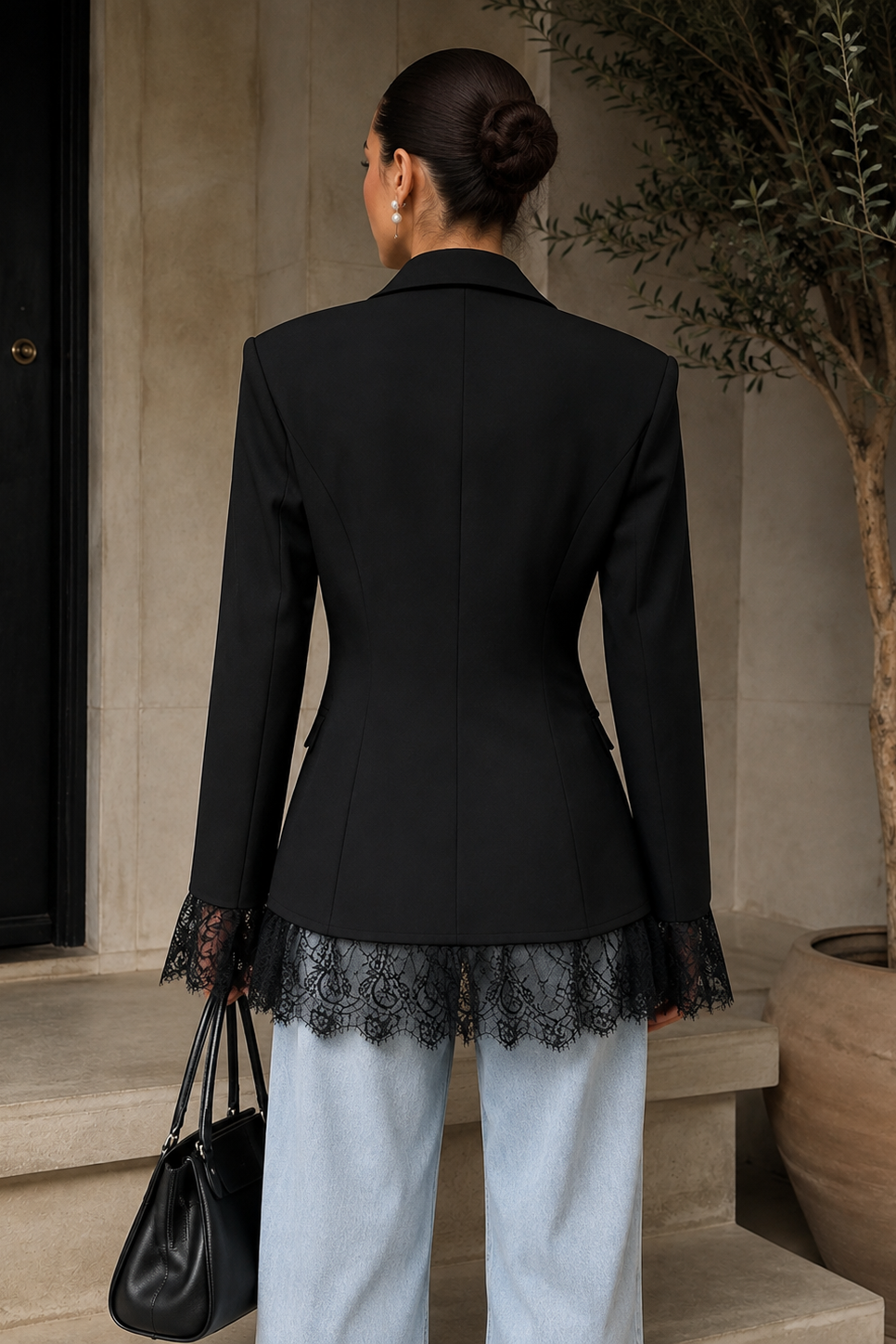 Women’s Lace Blazer Coat with Single-Breasted Design for Office & Smart Casual Wear