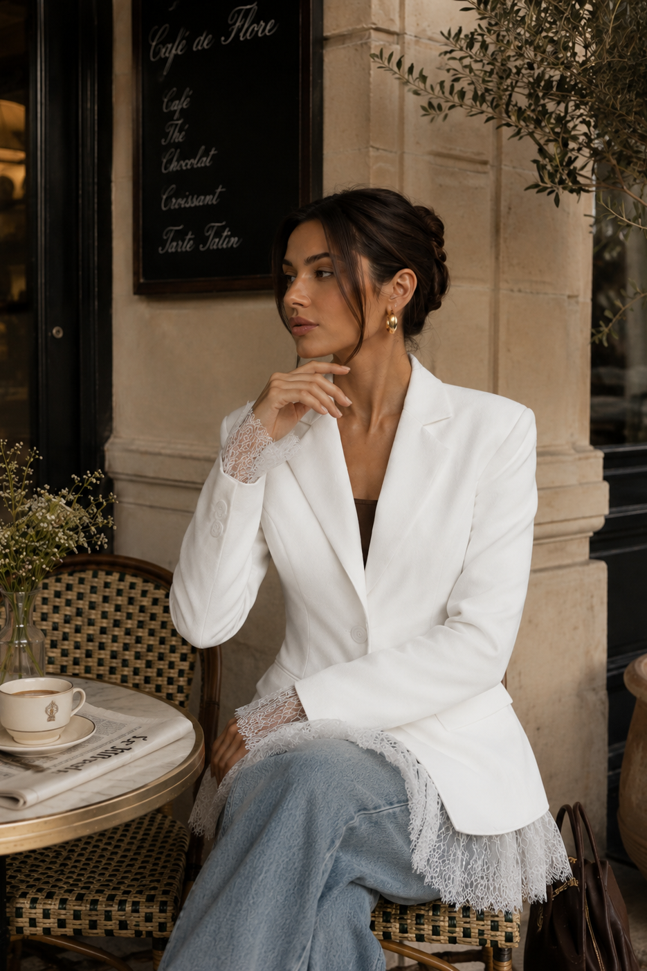 Women’s Lace Blazer Coat with Single-Breasted Design for Office & Smart Casual Wear