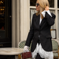 Women’s Lace-Trimmed Blazer with Single-Button Closure for Office & Smart Casual Wear