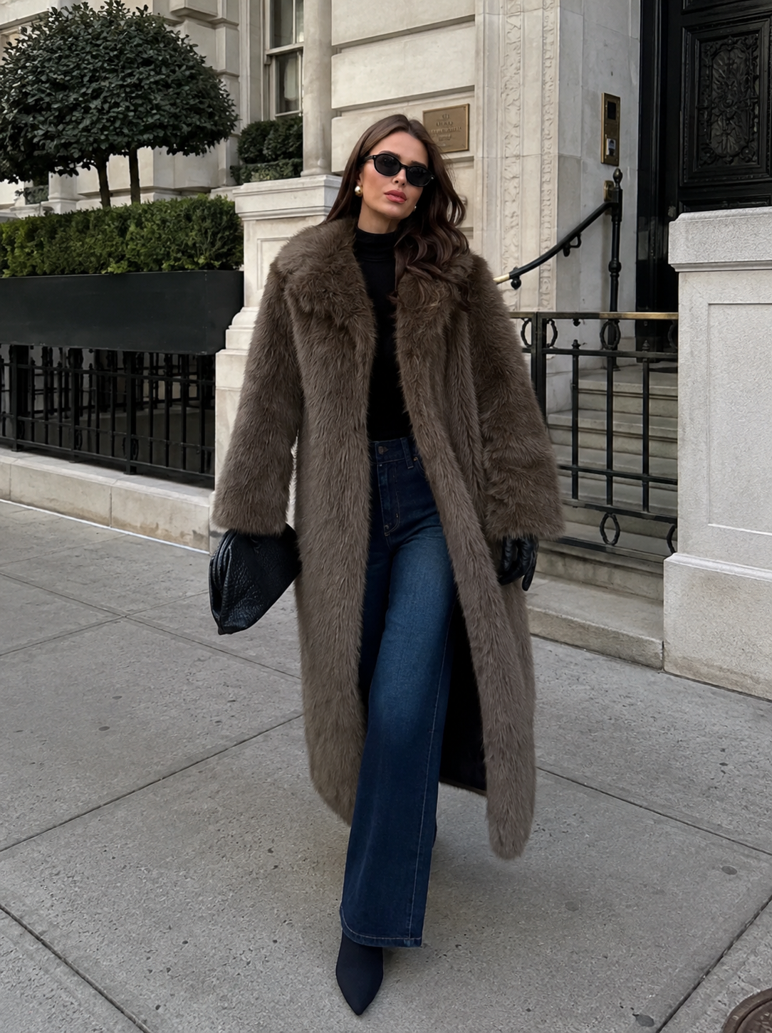 Women’s Long Fur Coat with Fluffy Texture