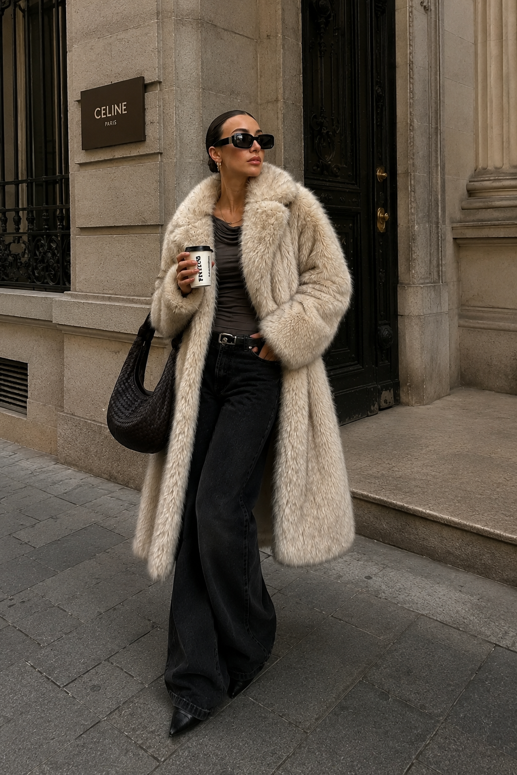 Women’s Long Fur Coat with Fluffy Texture