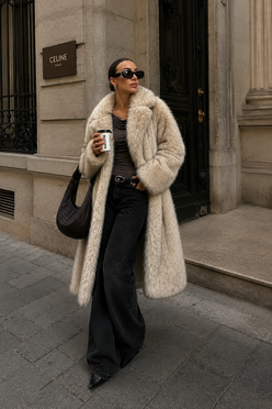 Women’s Long Fur Coat with Fluffy Texture