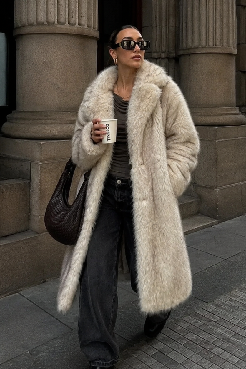Women’s Long Fur Coat with Fluffy Texture