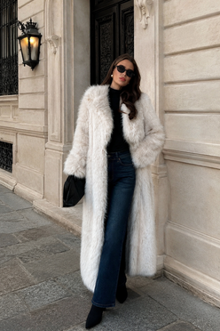 Women’s Long Fur Coat with Fluffy Texture