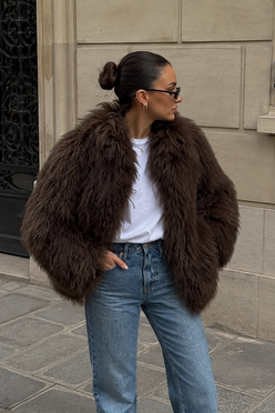 Women’s Fur Jacket with Fluffy Texture for Winter & Evening Wear