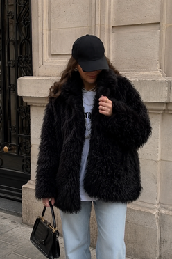 Women’s Fur Jacket with Fluffy Texture for Winter & Evening Wear