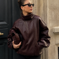 Women’s Oversized Leather Bomber Jacket for Casual & Winter Streetwear