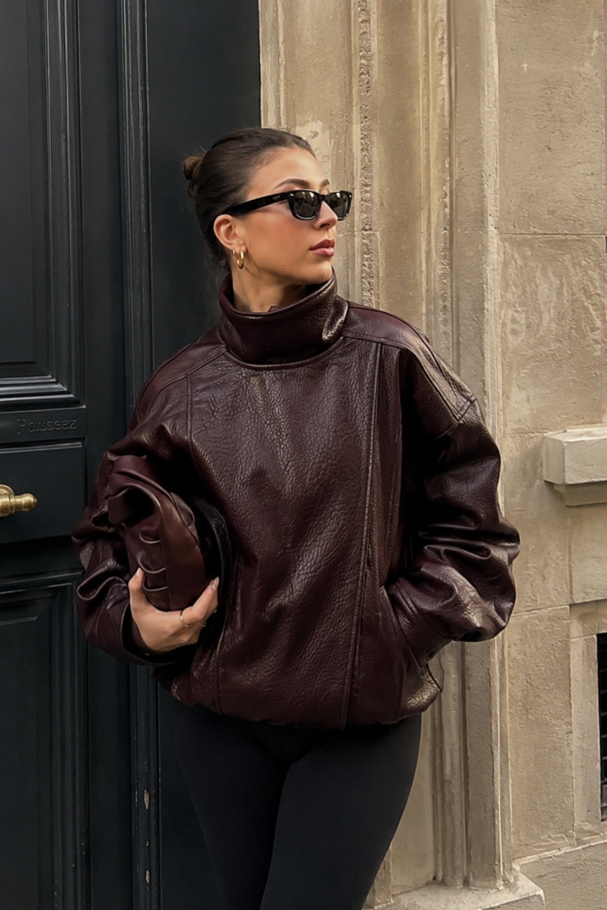 Women’s Oversized Leather Bomber Jacket for Casual & Winter Streetwear