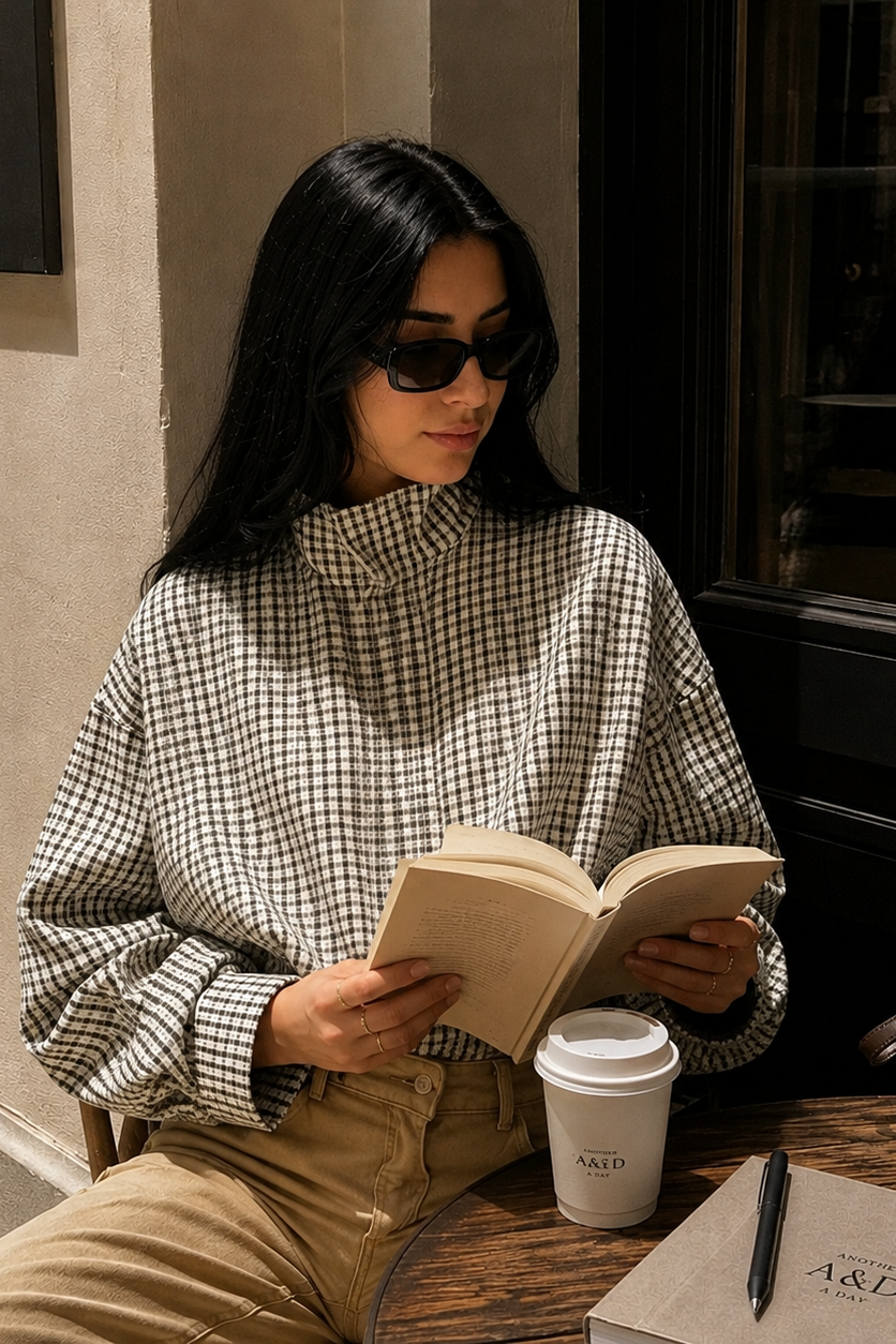 Women’s Oversized Plaid Cropped Bomber Jacket with Zip Front