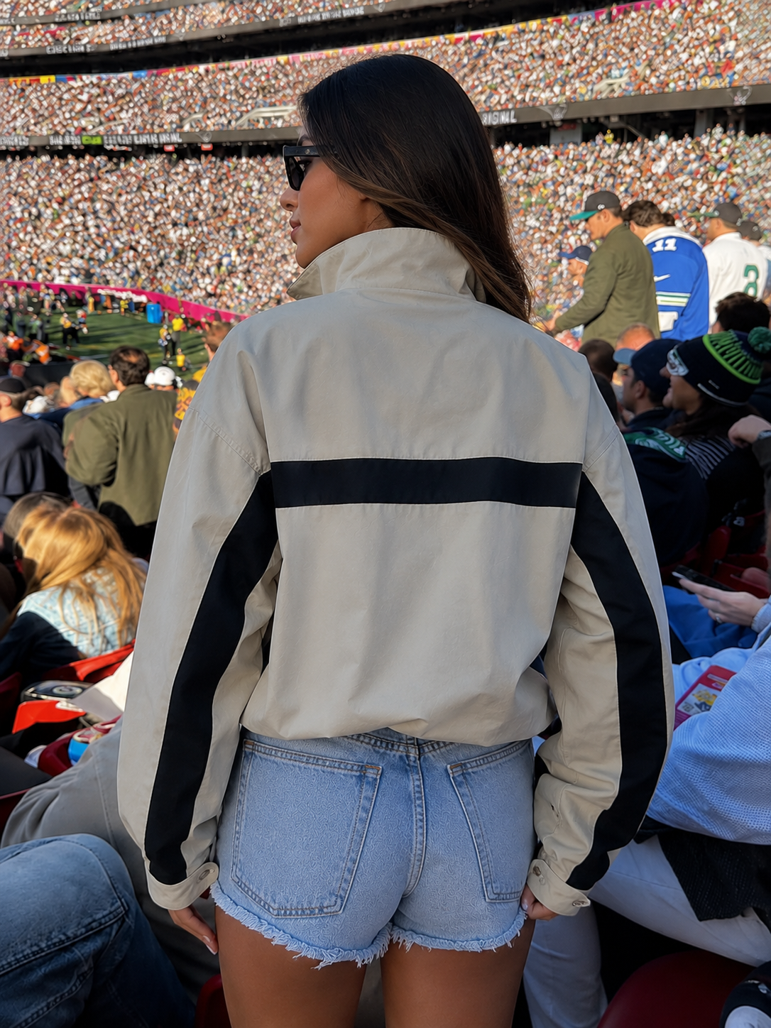 Women’s Oversized Bomber Jacket with Stand Collar & Zip Front