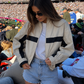 Women’s Oversized Bomber Jacket with Stand Collar & Zip Front