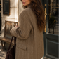 Women’s Plaid Blazer with Stand Collar & Single-Button Closure