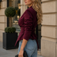 Women’s Pleated V-Neck Cinched Waist Jacket with Tie Detail for Autumn & Smart Casual Wear