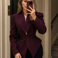 Women’s Pleated V-Neck Cinched Waist Jacket with Tie Detail for Autumn & Smart Casual Wear