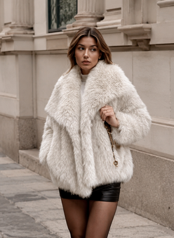Women’s Plush Faux Fur Jacket with Fluffy Texture for Winter & Evening Wear