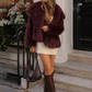 Women’s Plush Faux Fur Jacket with Fluffy Texture for Winter & Evening Wear