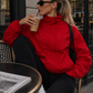 Women’s Red Turtleneck Zip-Up Jacket with Long Sleeves for Casual & Streetwear