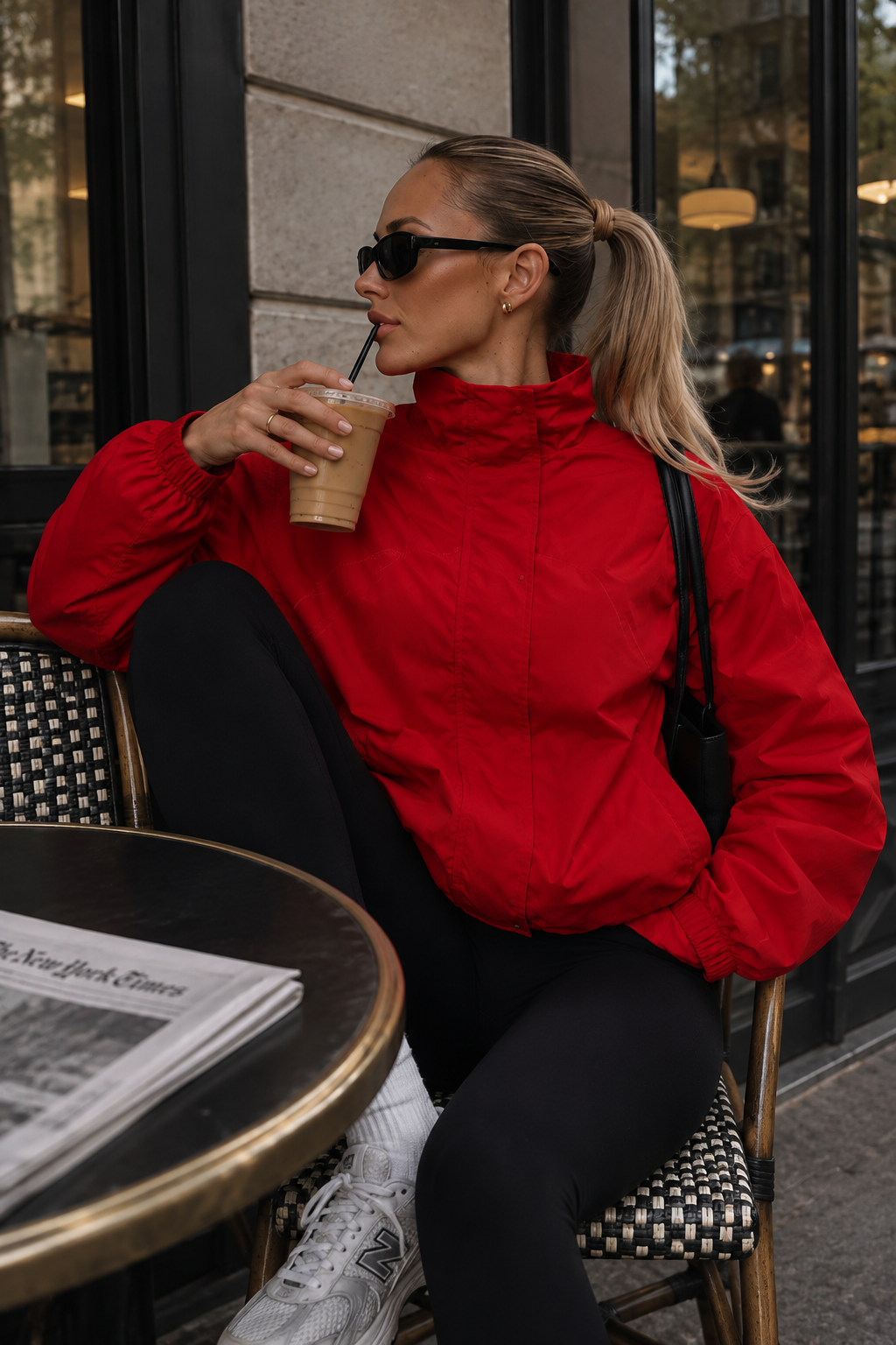 Women’s Red Turtleneck Zip-Up Jacket with Long Sleeves for Casual & Streetwear