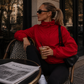 Women’s Red Turtleneck Zip-Up Jacket with Long Sleeves for Casual & Streetwear