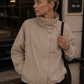 Women’s Red Turtleneck Zip-Up Jacket with Long Sleeves for Casual & Streetwear