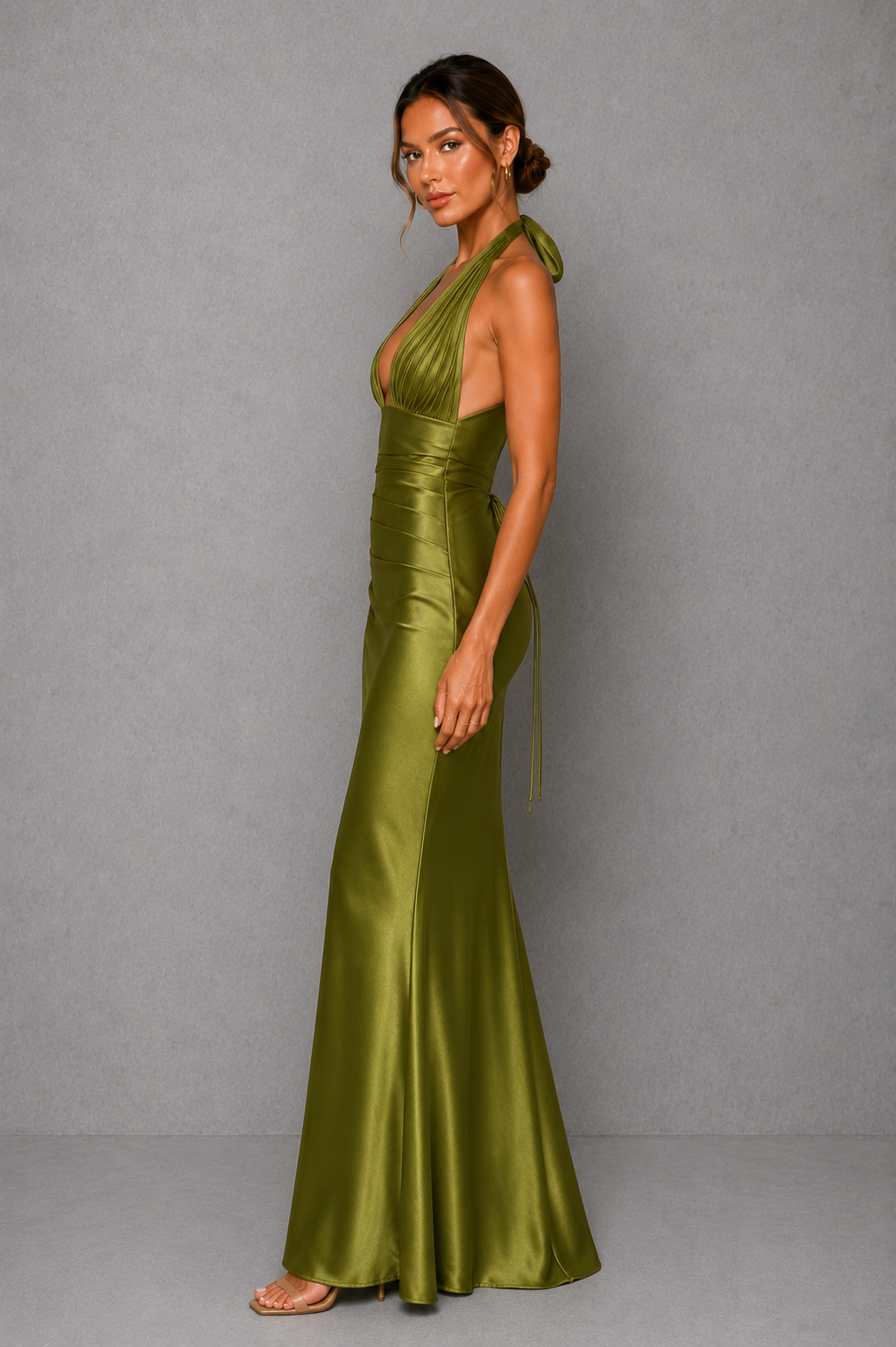Women’s Satin Halter Maxi Dress with Corset Bodice for Formal & Evening Wear